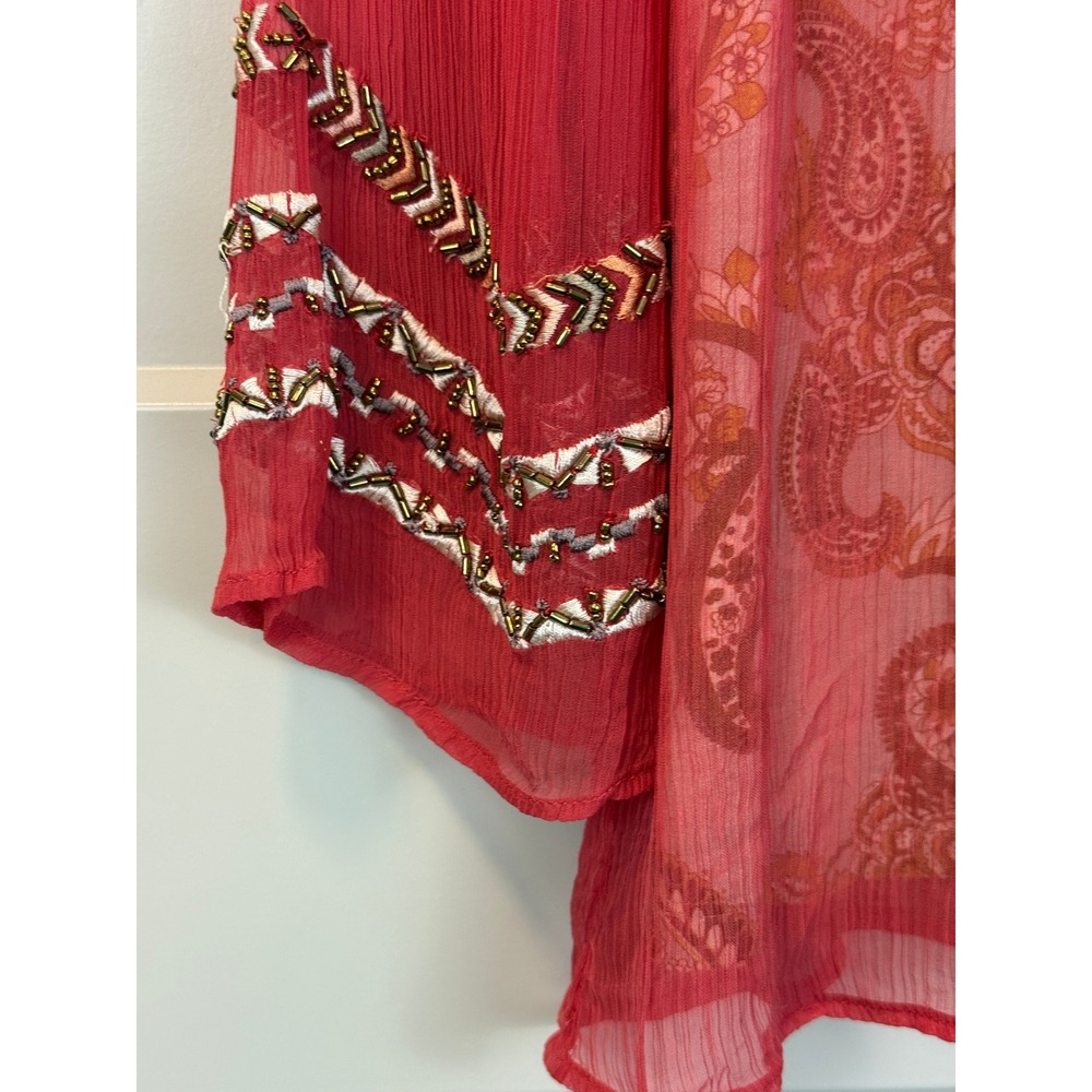 Soft Surroundings Samara Tunic Dark Coral Sheer Embroidered Boho Floral Sz Small - Picture 6 of 11